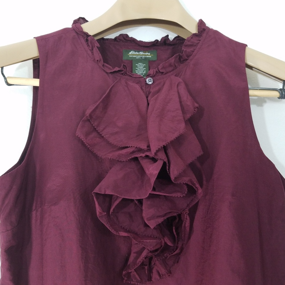Eddie Bauer Blouse Ruffle Burgundy Plum Size M - Picture 2 of 5